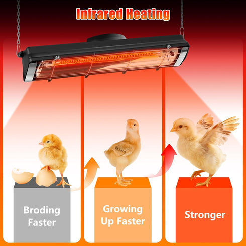 17.5 Inch 300W 10000H Extra Long Heat Lamp for Chickens, Carbon Fiber Chicken Coop Heater for Winter, Adjustable Temp