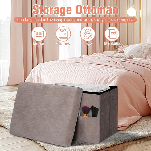 300 lbs, 17x13x13IN Ottoman with Storage, Folding Soft Fur Ottoman Foot Rest Stool with Thicker Furry Padded Seat.