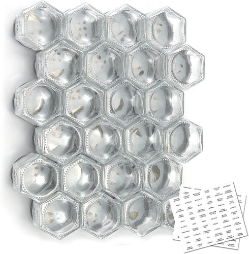 Homazing Set 24 of Hexagon Glass Spice Jars with Shaker Lids and Labels for Refrigerator, Kitchen, RV Travel Trailer