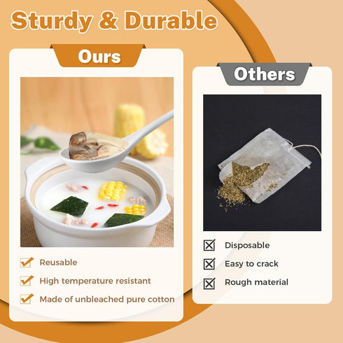 20 4 3 Inches Pcs Muslin Bags with Drawstring, Reusable Tea Bags, Spice Bags for Cooking Soup/Herb/Loose Leaf Tea