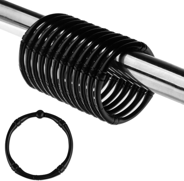 Shower Curtain Hooks - Rustproof Decorative Metal Round Rings for Bathroom Shower Rod, 12 Pack (Black)