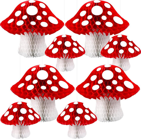 8PCS Mushroom Honeycomb Decor Mushroom Shaped Tissue Paper Pom Decorations for Jungle