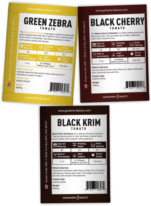5 Pack Gardeners Basics, Rare Tomato Seeds for Planting Variety Heirloom Tomato Seeds, Cherokee Purple, Black Krim