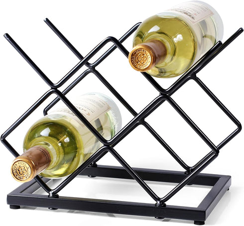 Countertop Wine Rack - 5 Bottle Freestanding Modern Gold Metal Small Wine Holder for Cabinet, Pantry
