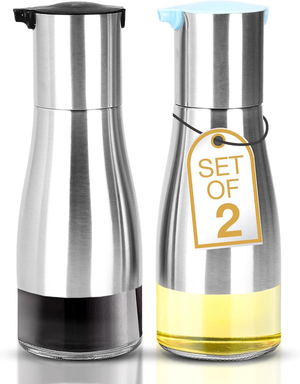 2LB Depot Oil and Vinegar Dispenser Set - Brushed Steel & Glass