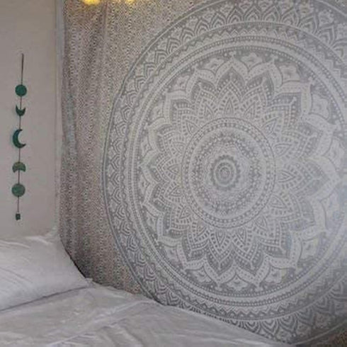 Popular Handicrafts Hippie Tapestry Wall Hanging, 54 x 82 Inches, Silver, Bohemian Mandala