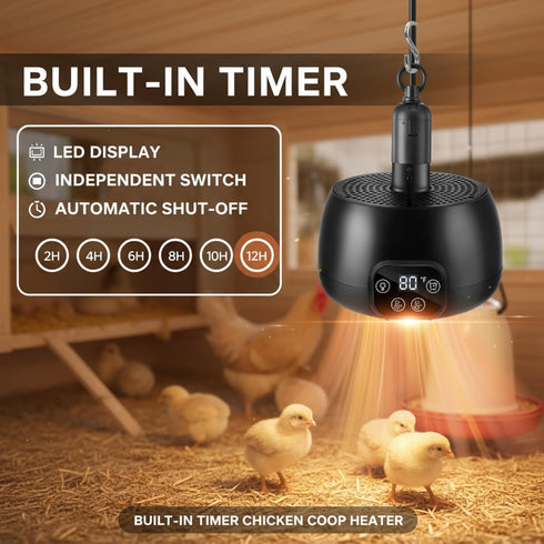 5 Reptiles(2 Pack) Enhon Chicken Coop Heater with LED Lighting, Adjustable Temperature, Timer & Safety Features Ft Long