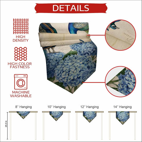 LooPoP 90 Inches Farmhouse Vintage Peacock Table Runner-Cotton Linen-Long Dresser Scarves, Farmhouse Table Runner