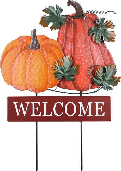 YEAHOME Fall Decorations, 22" Decorative Garden Stakes with 2 Pack Pumpkin Welcome Sign for Outdoor Yard Decor