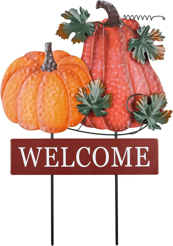 YEAHOME Fall Decorations, 22" Decorative Garden Stakes with 2 Pack Pumpkin Welcome Sign for Outdoor Yard Decor
