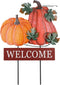 YEAHOME Fall Decorations, 22" Decorative Garden Stakes with 2 Pack Pumpkin Welcome Sign for Outdoor Yard Decor