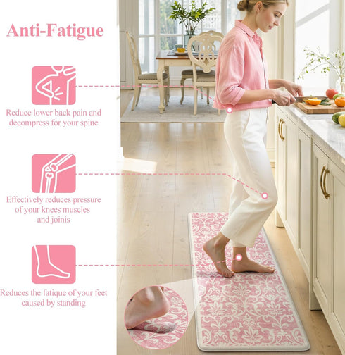 Sets 2, Desk,Sink(17''x29''+17''x47'') LEEVAN Pink Kitchen Mat of Vintage Distressed Anti Fatigue Memory Foam Kitchen