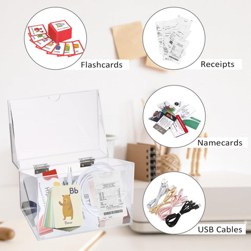 BTSKY Clear Acrylic 4 x 6 inch Index Card Box - Recipe Card Box Plastic Storage Organizer for Notecards