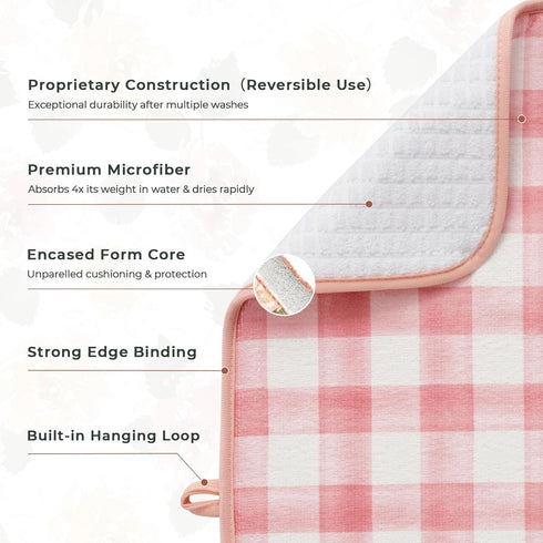 FRESHMINT Printed Dish Drying Mats for Kitchen Counter - 2 Pack Absorbent Reversible Drying Pads, Extra Large 18"x24"