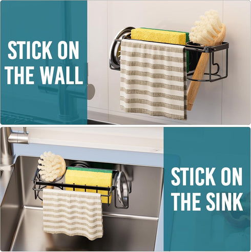 4-in-1 TAILI Sponge Holder for Kitchen Sink with Strong Suction Cup Removable, Rustproof Stainless Steel Sink Caddy