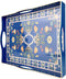Boho Blue Decorative Tray, Serving Tray with 4 Handles, Plastic Tray for