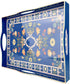 Boho Blue Decorative Tray, Serving Tray with 4 Handles, Plastic Tray for
