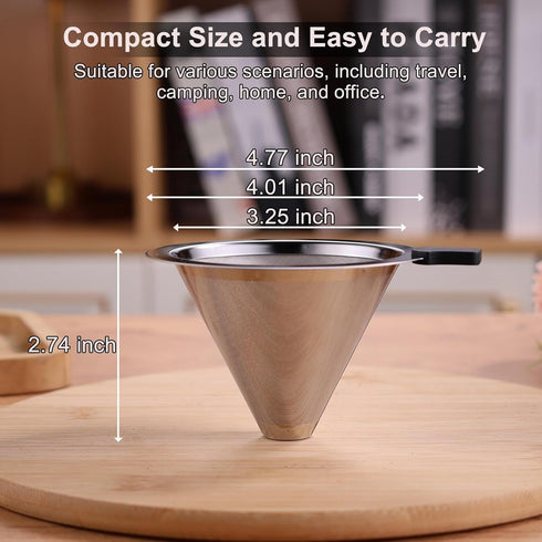 Small Size Pour Over Coffee Dripper CAMPINGLIFE Reusable Stainless Steel Pour Over Coffee Maker Coffee Strainer Slow Drip Paperless Coffee Filter for 1-2 Cup(Silver)