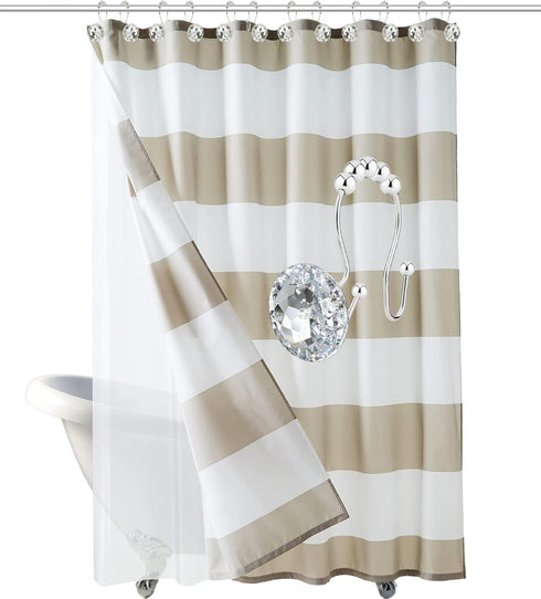 Shower Curtain Hooks Rings, 12PCS Double Hooks Glide Anti Rust Crystal Rhinestones for Shower Curtains