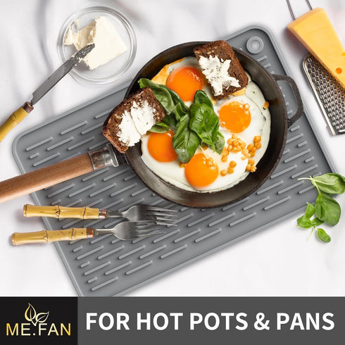 ME.FAN Silicone Dish Drying Mat for Kitchen Counter, Protection Pad for Sink, Refrigerator or Drawer, 16''×12'', Grey