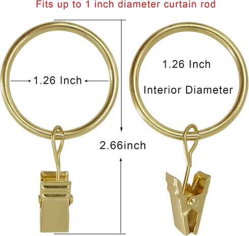 40 Pack Curtain Rings with Clips - Drapery Rings 1.26 in Interior Diameter, Fits 1 in Curtain Rod