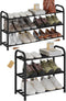 AUGOHCMIL Expandable Shoe Rack, 3-Tier Metal Shoe Storage Shelf, Adjustable Shoes Organizer for