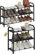 AUGOHCMIL Expandable Shoe Rack, 3-Tier Metal Shoe Storage Shelf, Adjustable Shoes Organizer for