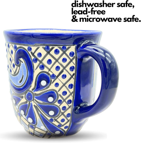 Talavera Mug - Authentic Hand Painted Mexican Coffee Mug - Blue and White - Taza Mexicana Azul Blanco