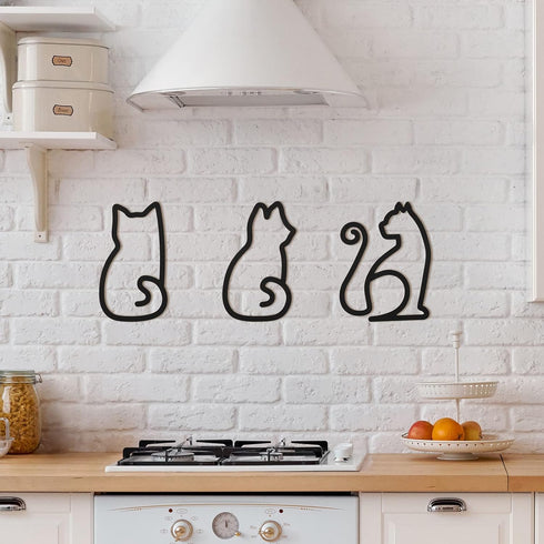 Ferraycle 3 Pieces Black Cat Metal Wall Art, Wire Sign Decor for Kitchen, Restaurant, Christmas Cat Lover Gifts