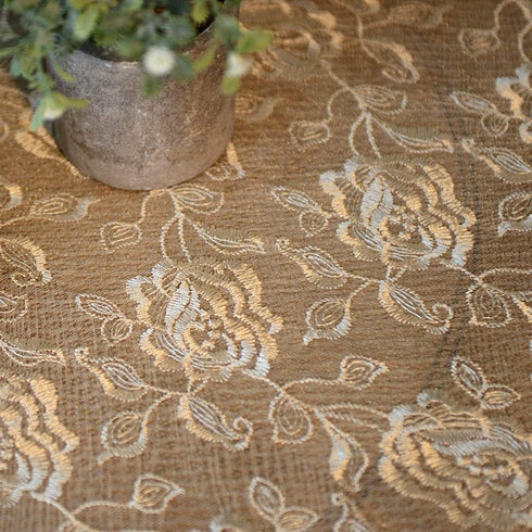 33 inch SUTAVIA Lace Rose Fabric Round Tablecloth Gold Floral Coffee Table Cover Classic Dustproof Table Protector
