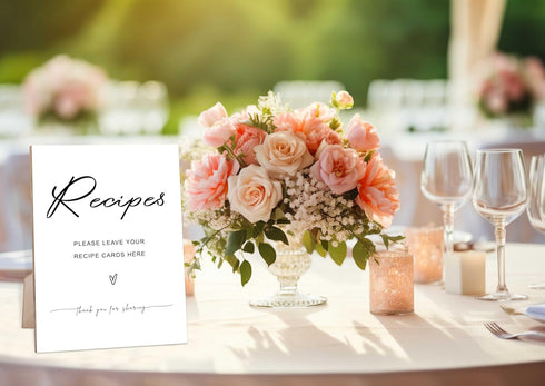 Minimalist Style Leave Your Recipe Card Display Sign: 8x11 Wooden Sign for Weddings and Showers