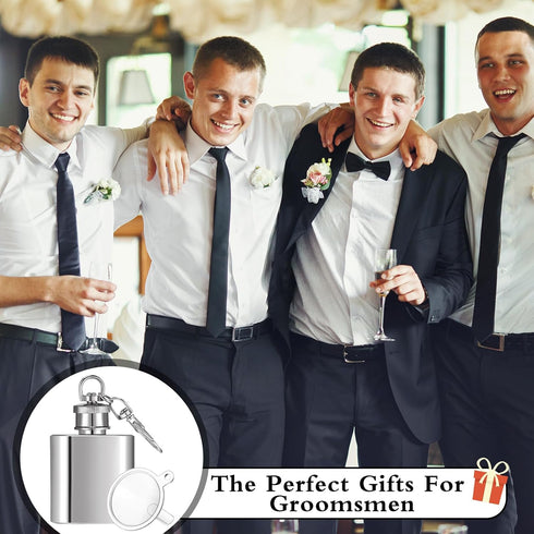 10 Pcs Mini Keychain Flask, 1oz Stainless Steel Hidden Flask for Men Women Groomsmen Gifts with Funnels