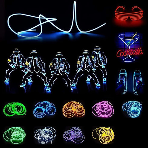 JIGUOOR EL Wire 16.4ft / 5m Battery Pack Neon Light Strip, 360° Illumination for DIY, Party, Halloween