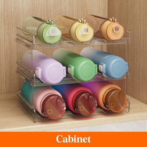 Lifewit Stackable Water Bottle Organizer, Kitchen Pantry Storage for 9 Bottles, Plastic Fridge Wine Racks, 3 Pack