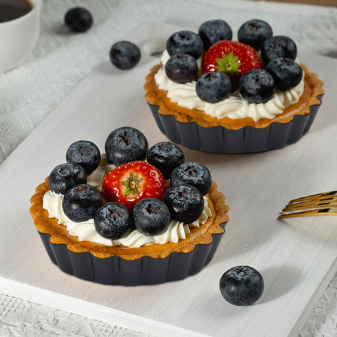 6 Pack Mini Fluted Tart Pans 4 Inch with Removable Bottom, Nonstick Quiche Pan for Baking Treats and Pies