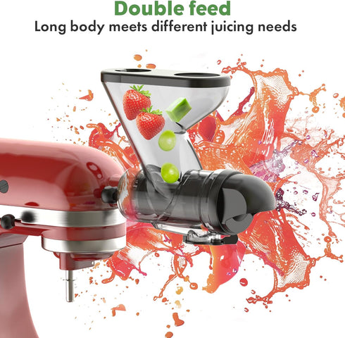 Masticating Juicer Attachment for KitchenAid Mixer, Cold Press Juicer Accessories with Dual Feed Chute
