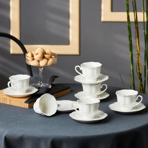 Set 6 12 Set (3 oz) KARACA an Turkish Coffee Cup for People - Piece Cups with Saucers - Small Porcelain Espresso
