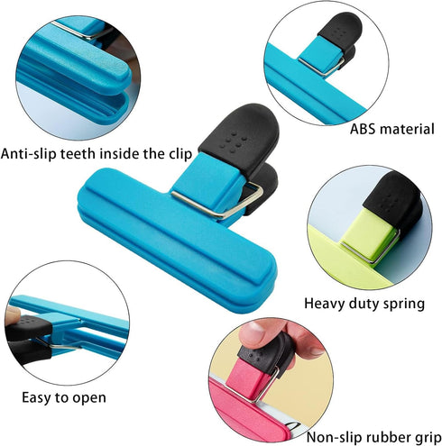 9pcs Chip Bag Clips for Food Storage, Heavy Duty Air Tight Sturdy Plastic Assorted Sizes for Kitchen Snacks