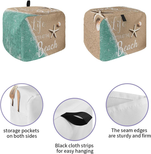 Life is Better at The Beach Toaster Cover 4 Slice, Large Kitchen Appliance Covers, Ocean Nautical Coastal Starfish Toaster Oven Cover with Loop, Bread Machine Cover Polyester Dust Cover Protection