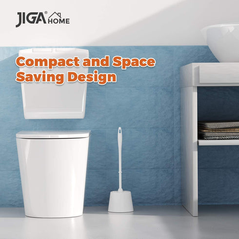 JIGA 3 Pack Toilet Brush and Holder Set, Toilet Bowl Brush with Caddy, Bathroom Stiff Bristles Toilet Scrub Brush, White