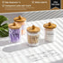 4 Pack Qtip Holder Dispenser with Bamboo Lids, 10 oz Clear Plastic Apothecary Jar Containers