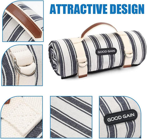 G GOOD GAIN Waterproof Picnic Blanket Portable with Carry Strap for Beach Mat or Family Outdoor Camping Party (Berry