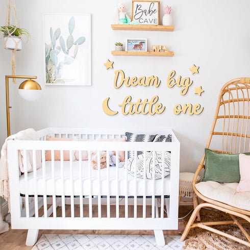 8PCS Xylolfsty Dream Big Little One Wall Decor Baby Room Decor Boho Moon Stars Wooden Sign Decoration Boys Girls