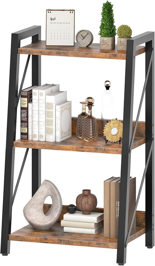 HOOBRO Ladder Shelf, 3-Tier Bookshelf, Corner Bookcase, Small Bookshelf with Metal Frame,