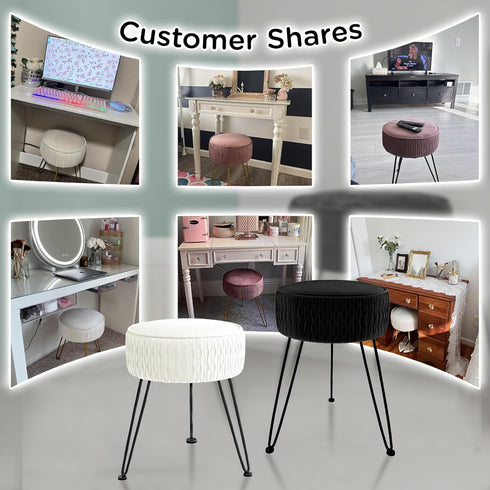 Velvet Vanity Stool Footrests, Round Ottoman Vanity Chairs with Anti-Slip Feet, Dressing Table Seat Foot Stool