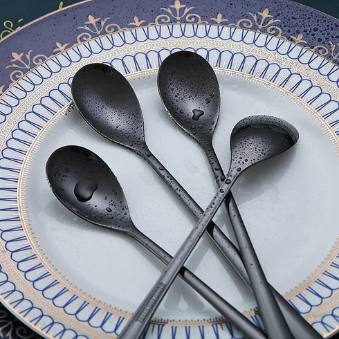 Black Long Handle Spoon, Coffee Stirrers, Premium Stainless Steel Ice Tea Spoons, Ice Cream Spoon, Cocktail Stirring