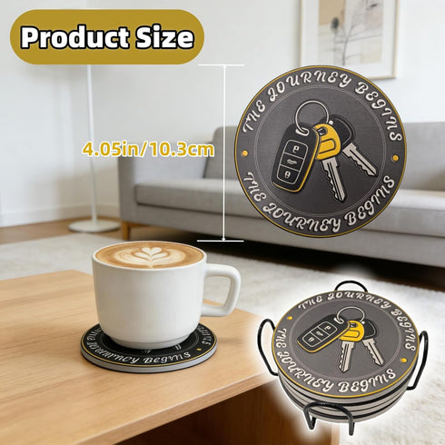 EPWQLC Set 4 4 Inches Car Guy Ceramic Coasters of with Holder Absorbent Drink Coasters Home Table Coffee Kitchen Bar