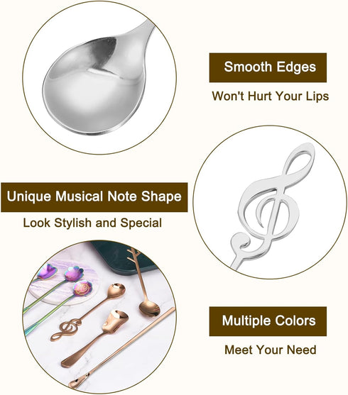 uxcell 6Pcs Stainless Steel Music Note Coffee Spoon, Mini Tableware Dessert Spoons for Tea Coffee Cake
