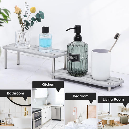 Segbeauty 2 Tier Bathroom Tray Countertop Organizer, 11 x 4.3in Instant Drying Stone Tray for Kitchen, Bathroom