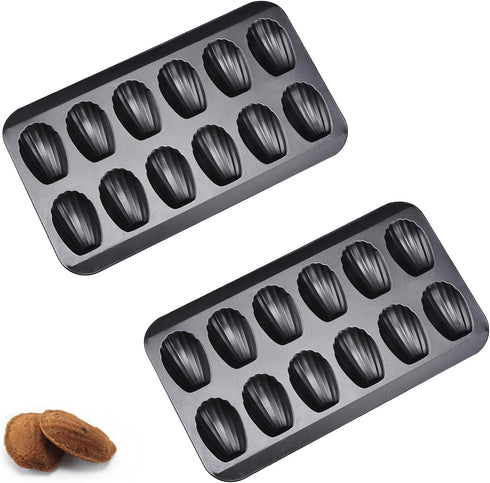 2 Pack Madeleine Pan, Heavy Duty Nonstick 12-Cavity Spherical Scallop Bakeware for Oven Baking